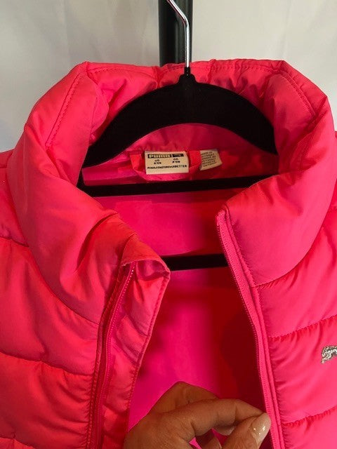 PUMA Girls Quilted Vest Size 7/8Puffer Vest Full Zip Bright Hot Pink w/Pockets