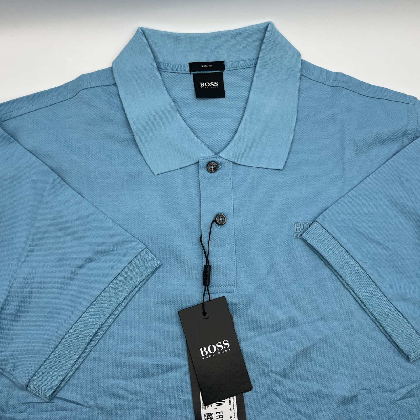 Authentic Hugo Boss Polo Shirt Slim Fit Light Blue / Blue Logo / Size XXL, NWT