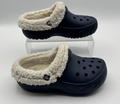 Crocs Youth Classic Lined Clogs Size J1 Blue Slip-on White Faux Fur Fuzzy & Warm