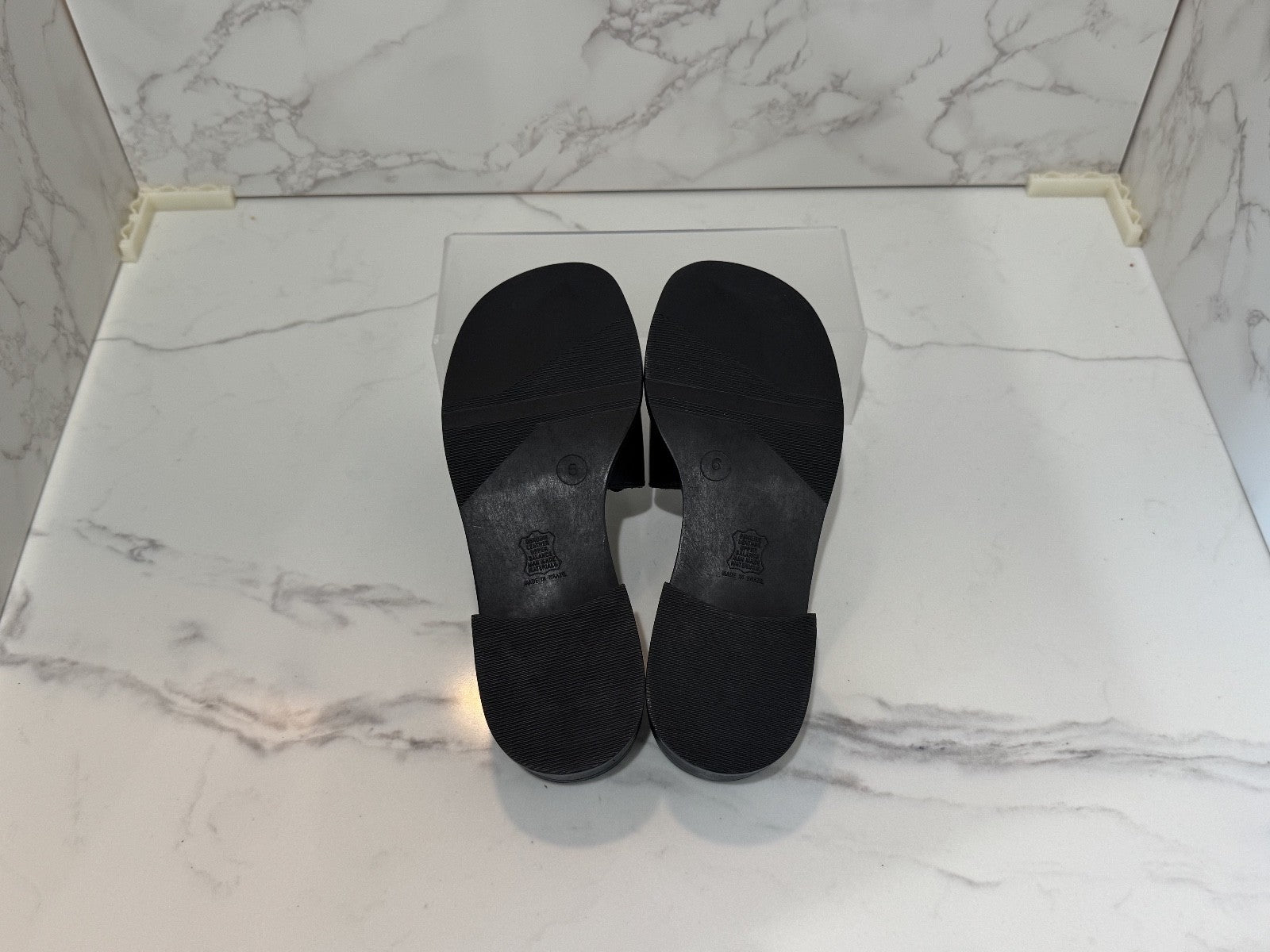 Romano Leather Women's Slide-in Sandals Black Floral "Nina" Made in Brazil Sz. 6
