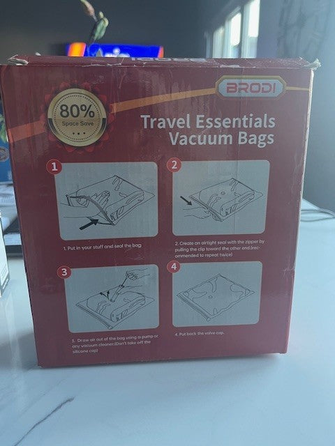Brodi Travel Essentials Vacuum Bags - Space Saver Combo Pack 6 Bags w/Pump NEW