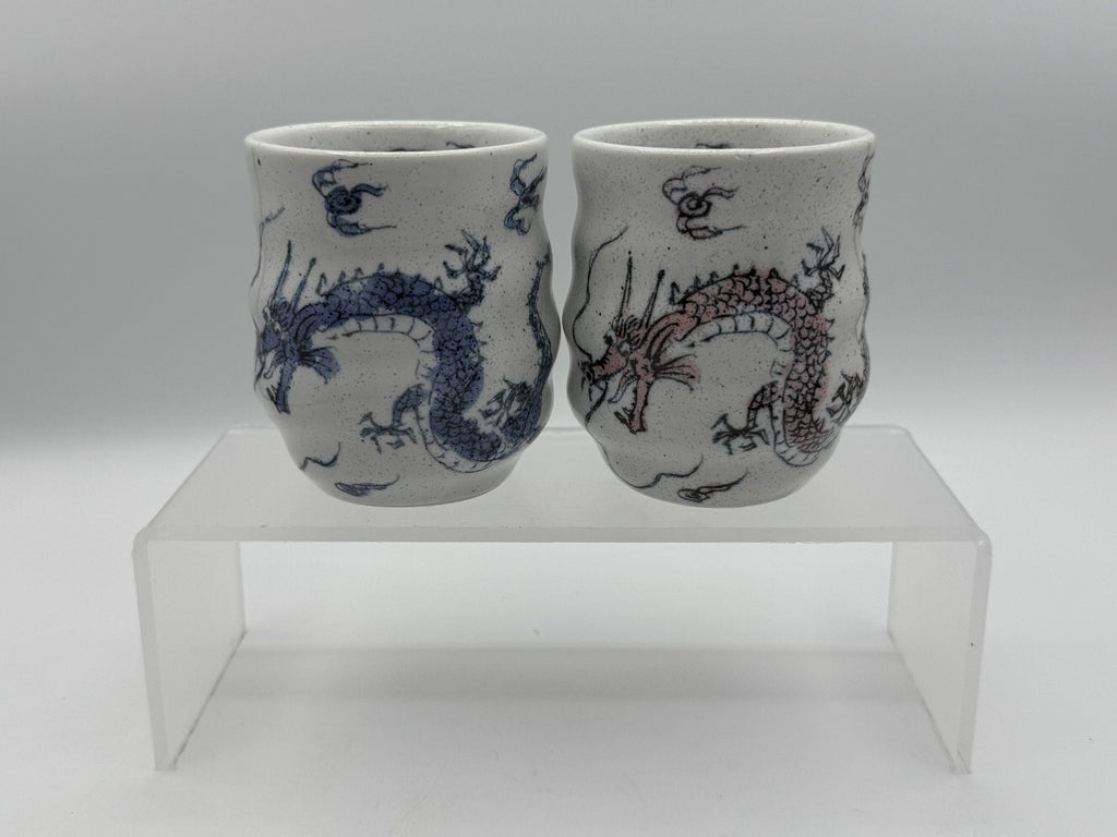 Authentic Japanese Yunomi Tea Cups Red & Blue Set, Collectable Asian Set, New