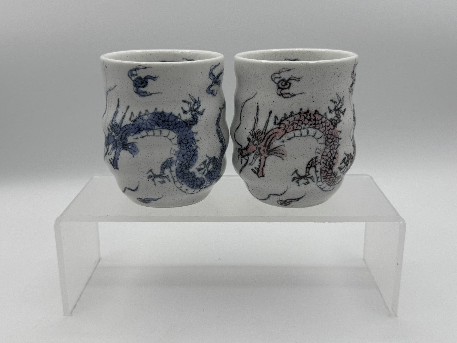Authentic Japanese Yunomi Tea Cups Red & Blue Set, Collectable Asian Set, New