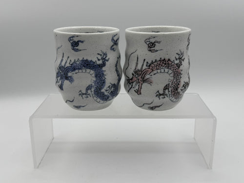 Authentic Japanese Yunomi Tea Cups Red & Blue Set, Collectable Asian Set, New