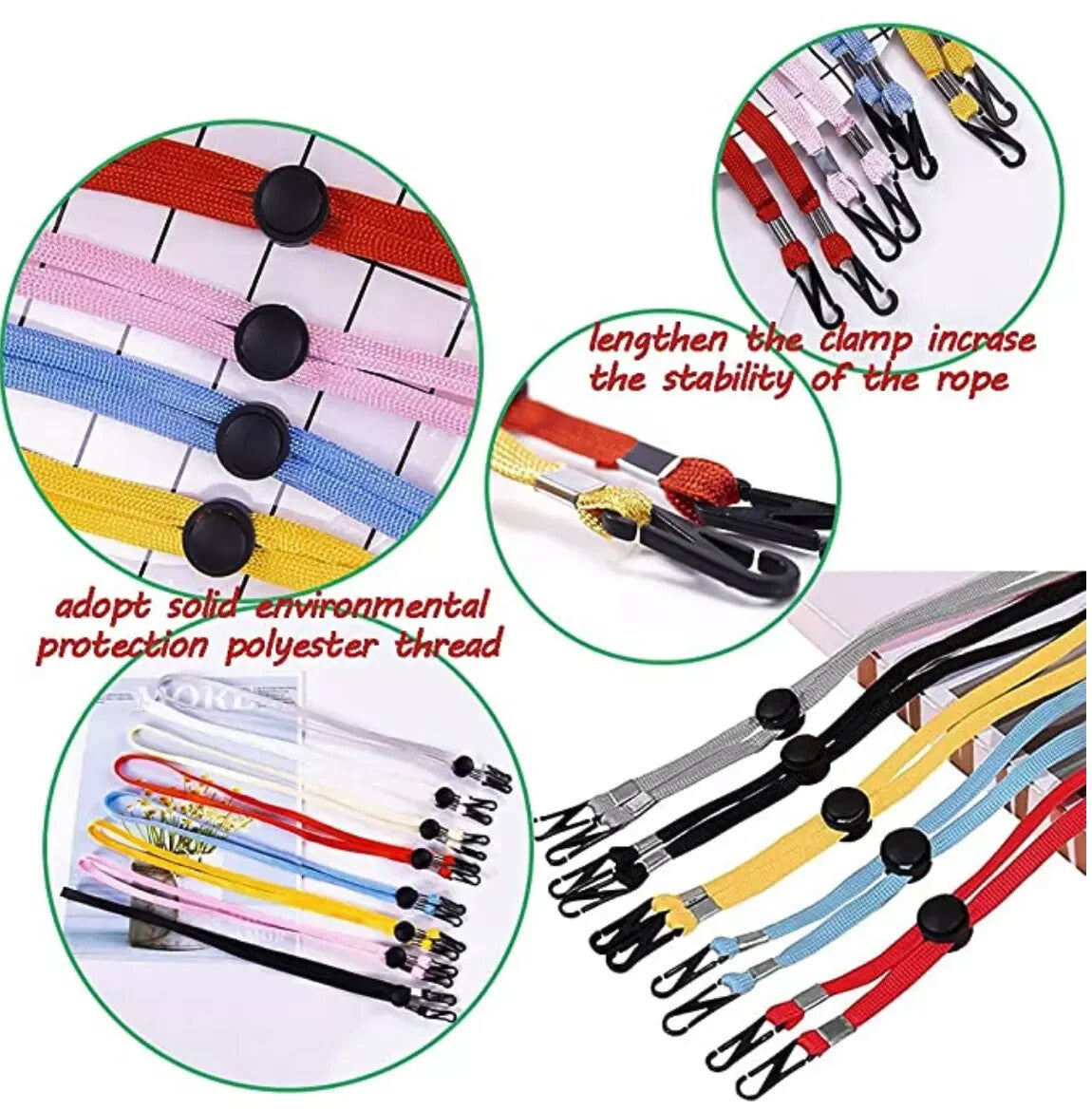 20 Pc. Adjustable Face Mask & Glasses Lanyard Strap Extender W/Clips Multi Color