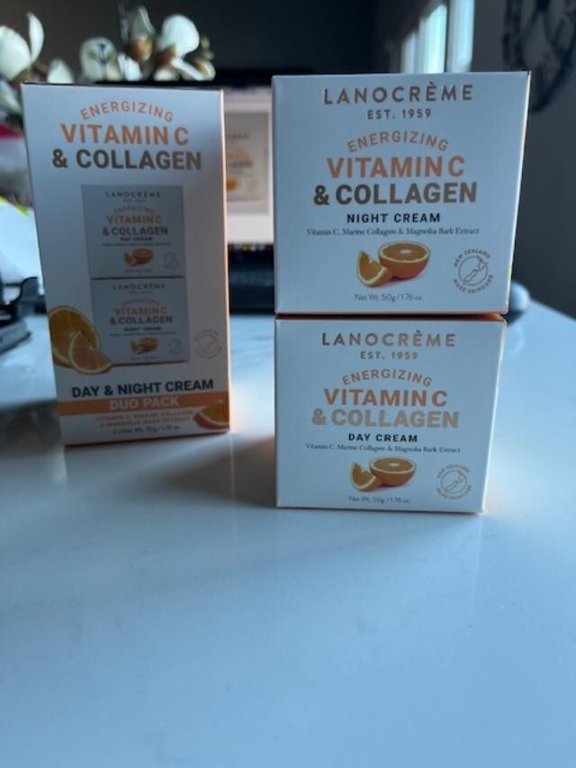 Lanocreme Energizing Vitamin C & Collagen Day & Night Cream Set 1.76oz EXP 2027