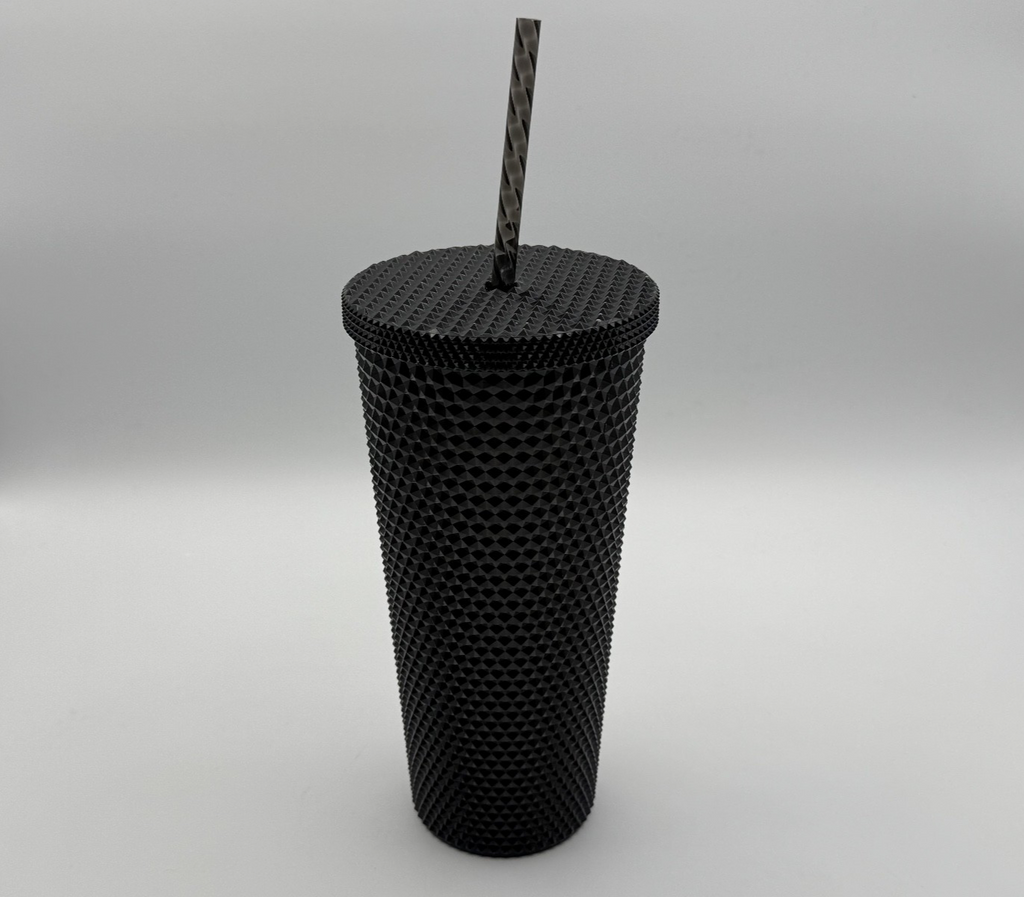 Diamond Studded 24 Ounce Drink Tumbler Black w/ New Straw Double Wall, pre-owned