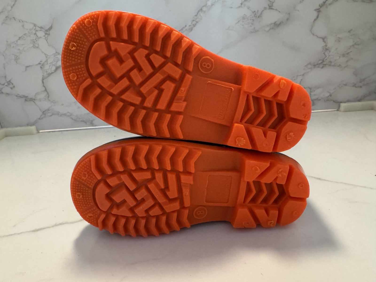 Lilly New York Rain Boots w/Handle Youth Size 8 Orange & Blue with Airplanes NEW
