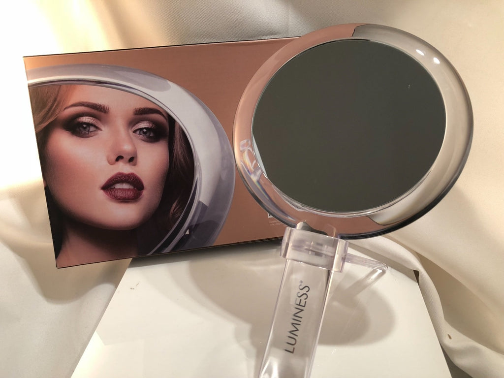 Luminess DUAL SIDED MAGNIFICATION MIRROR Handheld Mirror With Stand New In Box