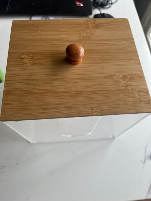 Disposable Face Towel Storage Box with Bamboo Lid XL Acrylic Container- READ