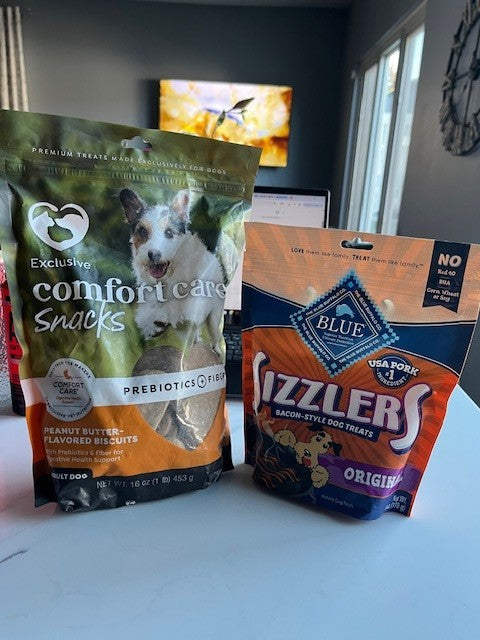 Exclusive Comfort Care Dog Snacks Biscuits Prebiotics + Fiber &Sizzlers Original
