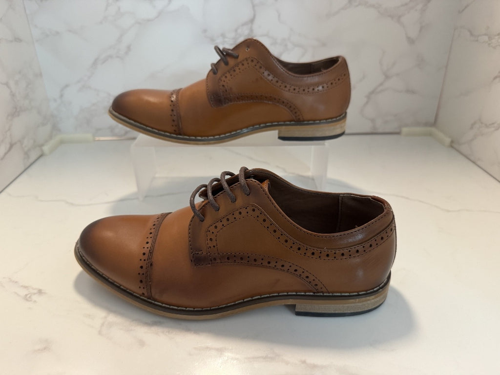 Stacy Adams Boys Brown Leather Cap Toe Oxford Dickinson Dress Shoes Size 3M, Pre