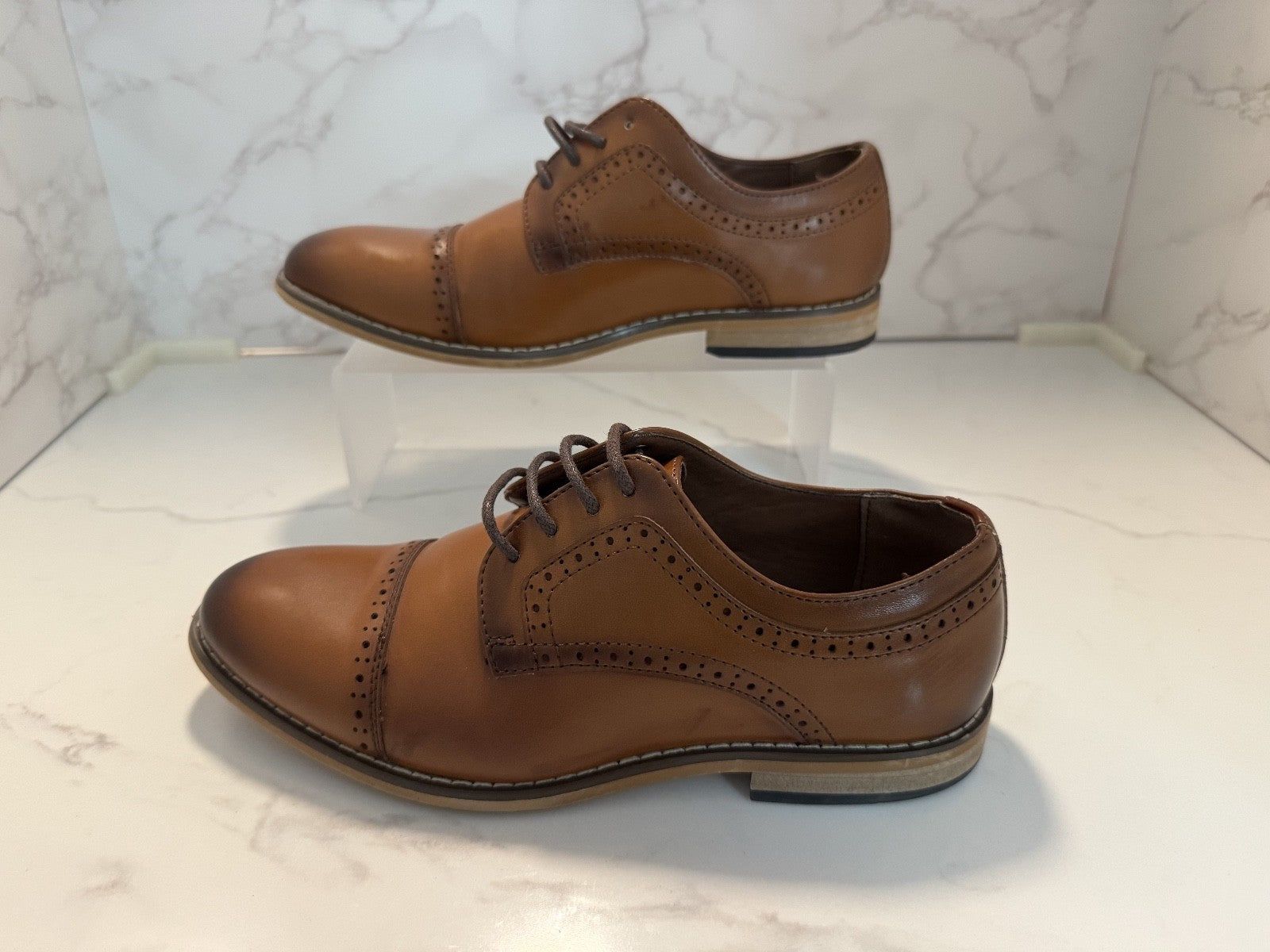 Stacy Adams Boys Brown Leather Cap Toe Oxford Dickinson Dress Shoes Size 3M, Pre
