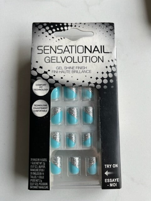 2 Sensationail Gelvolution Gel Shine Finish Press Nail Navy Blue White Aqua Silv