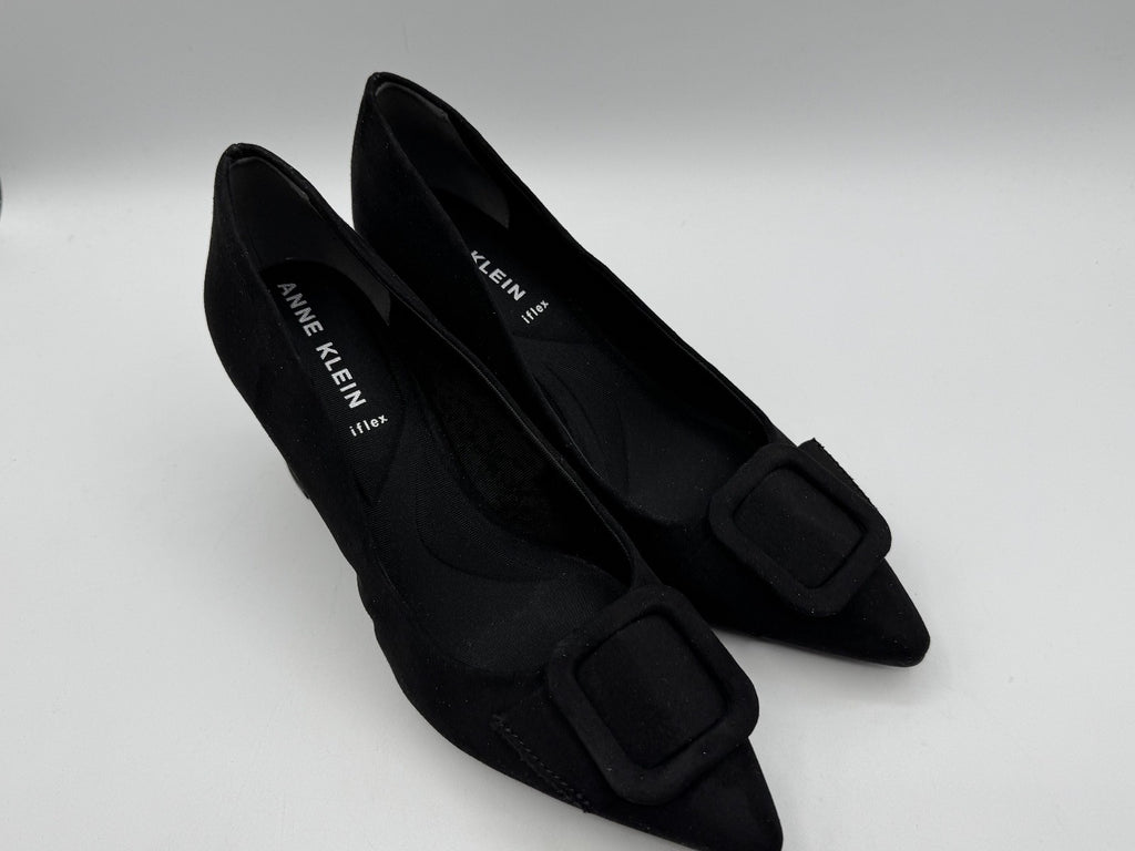 Anne Klein Women's Bentley Buckle Block Heel Pumps Black Suede, Size 6.5 NEW 003