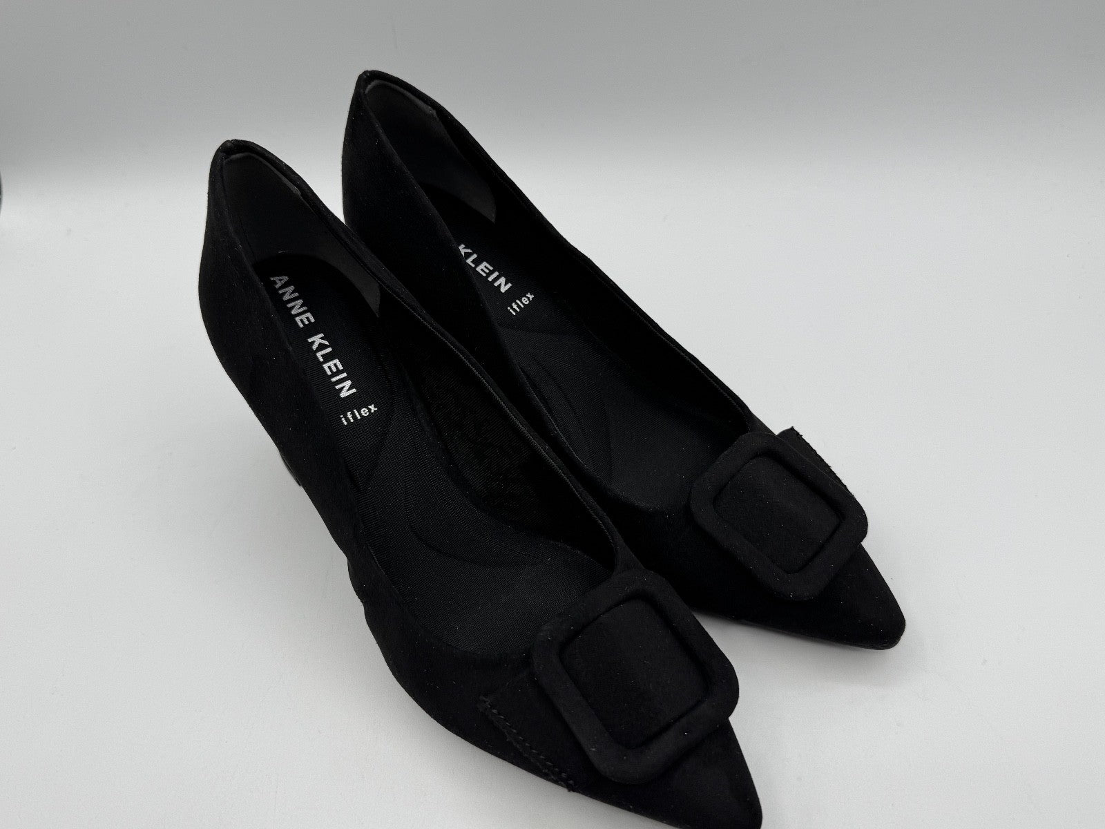 Anne Klein Women's Bentley Buckle Block Heel Pumps Black Suede, Size 6.5 NEW 003