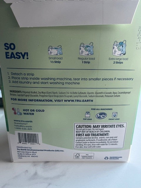 Tru Earth Eco-Strips Concentrated Laundry Detergent FRAGRANCE FREE 32 loads NIP