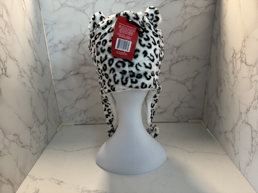 Snow Leopard Soft Winter Plush Hat Kids & Adults Christmas Hoilday, Cold Weather