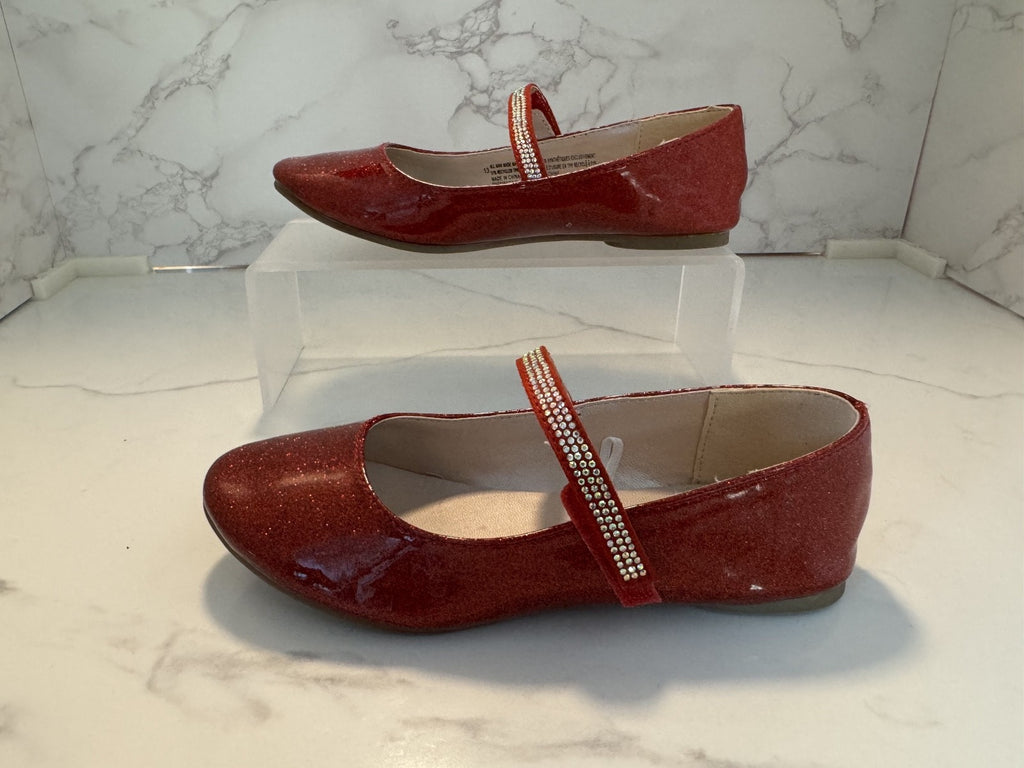 The Children’s Place Girls Red Glitter Ballet Flats, Red, Size 13