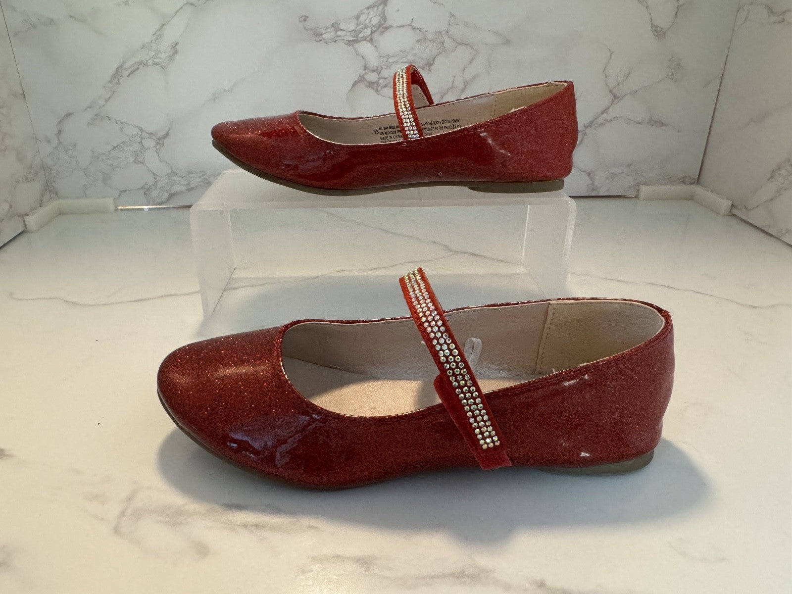The Children’s Place Girls Red Glitter Ballet Flats, Red, Size 13