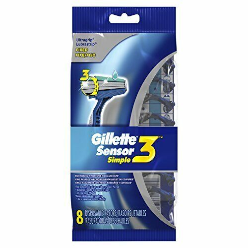 3 pk- Gillette Sensor 3 Simple Disposable Razor Blades Shavers, 24 total blades